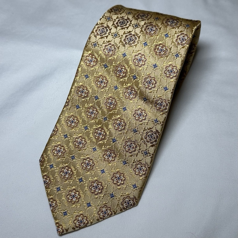 Jos. A. Bank Mens Gold & Blue 100% Silk Geometric Pattern Tie - Picture 2 of 7